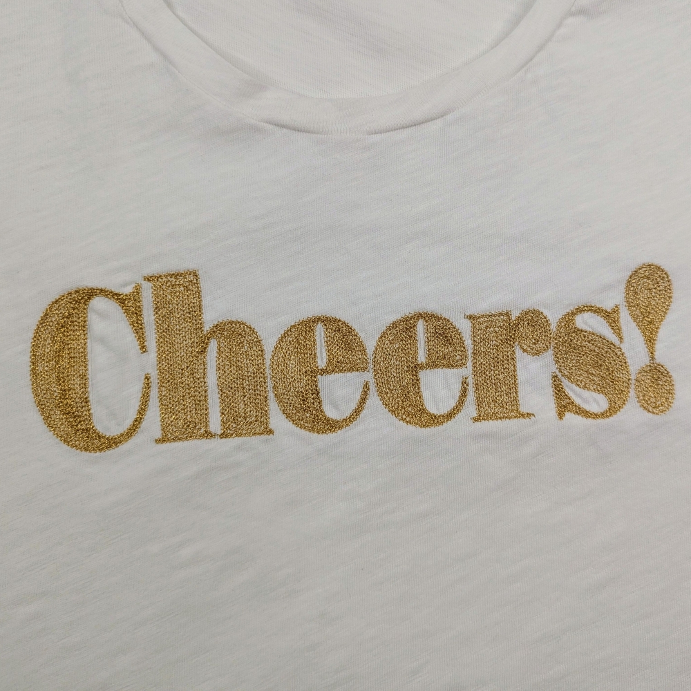 J. Crew Factory White Tee with Gold 'Cheers!' Print Women's XL - Picture 3 of 11